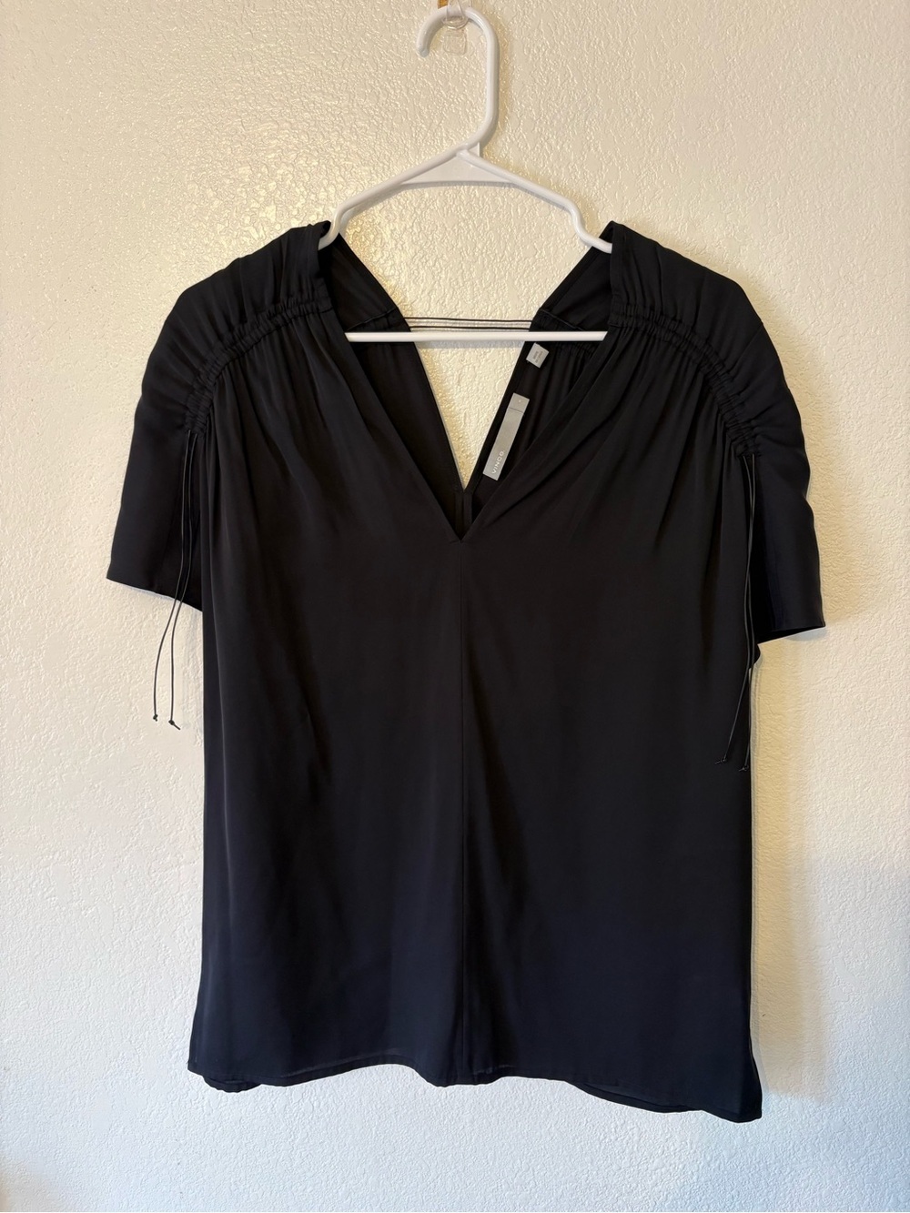Vince Black Short Sleeve V-Neck Top
